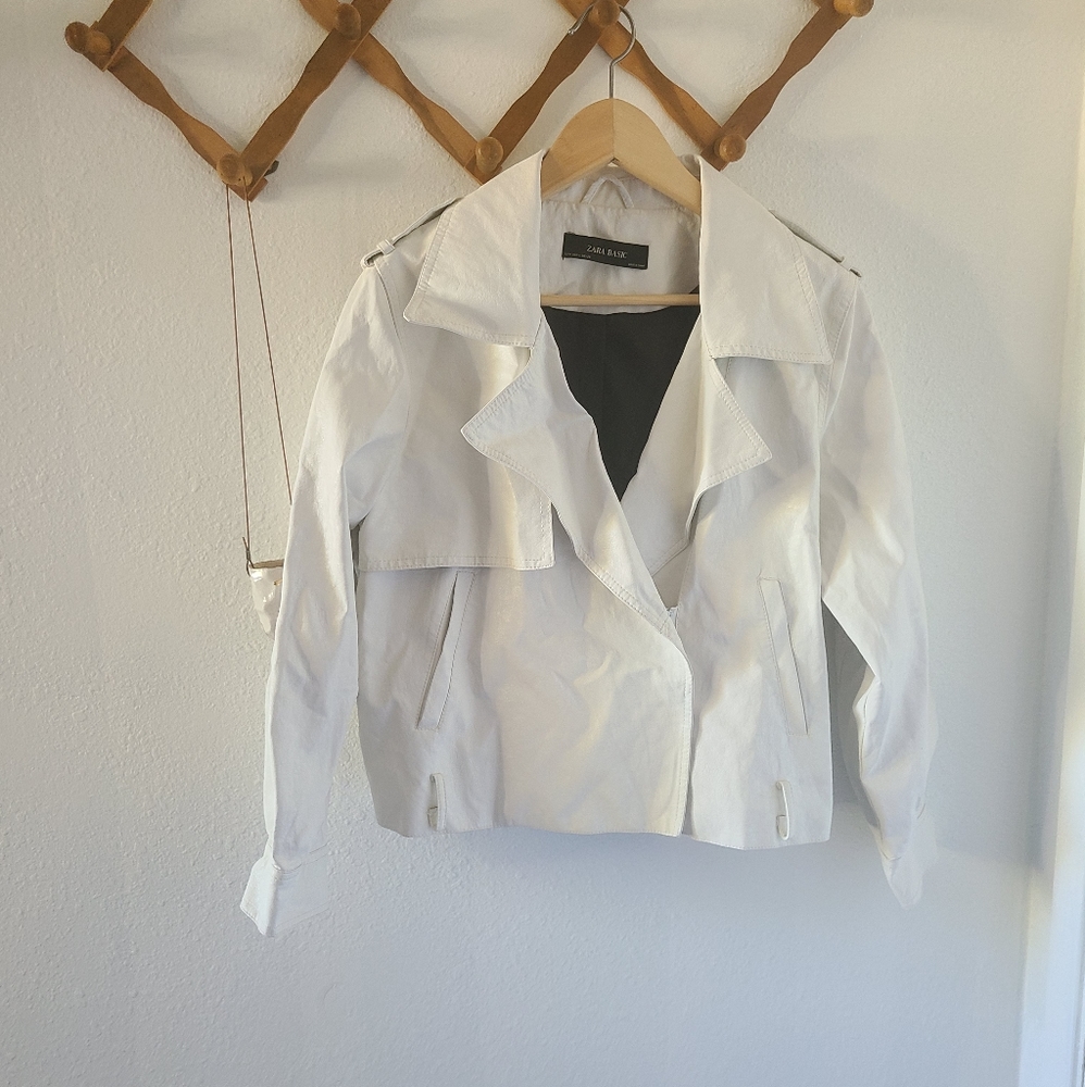 White zara faux leather jacket